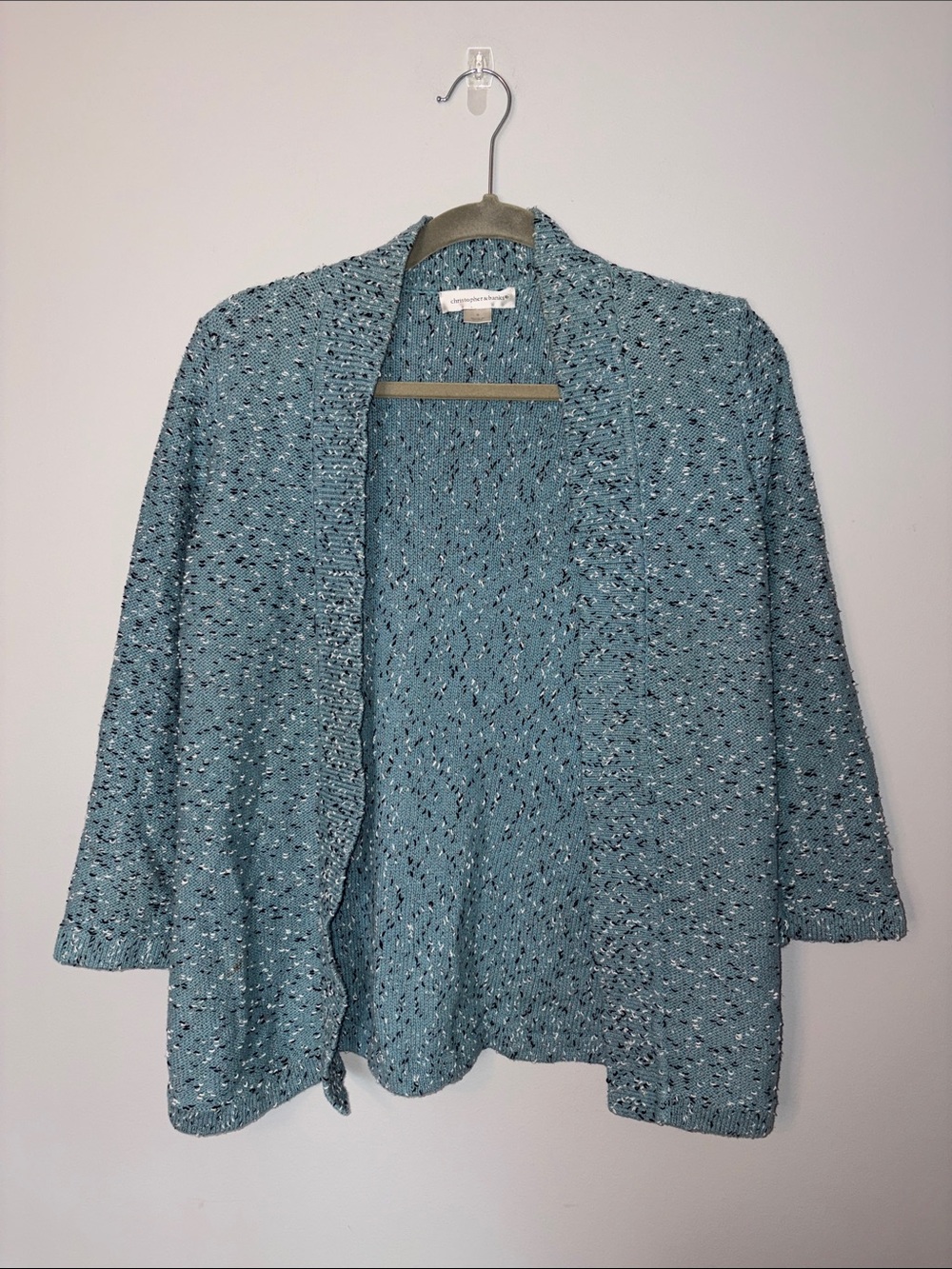 Christopher & Banks Teal Speckled Open Cardigan Small
